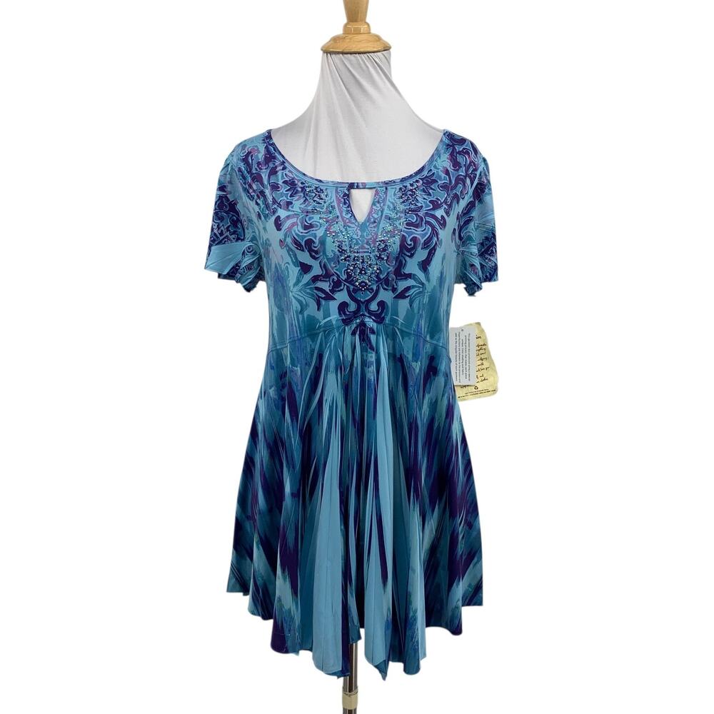 One Worlds Tunic Women Small Multi Tie Dye Printed Keyhole Asymmetrical Hem Mini